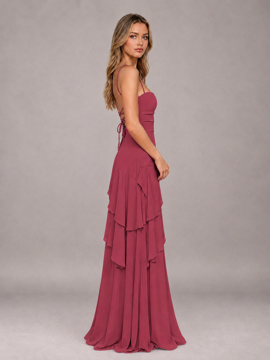 Cinnamon Rose A-Line Spaghetti Strap Chiffon Floor Length Bridesmaid Dress