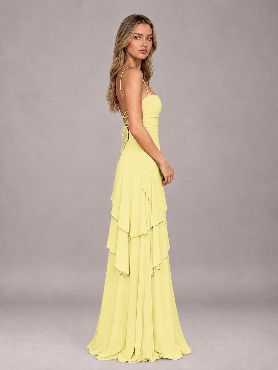 Daffodil A-Line Spaghetti Strap Chiffon Floor Length Bridesmaid Dress