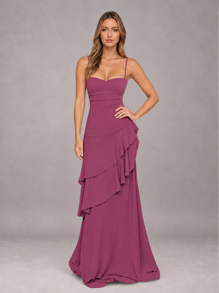 Desert Rose A-Line Spaghetti Strap Chiffon Floor Length Bridesmaid Dress