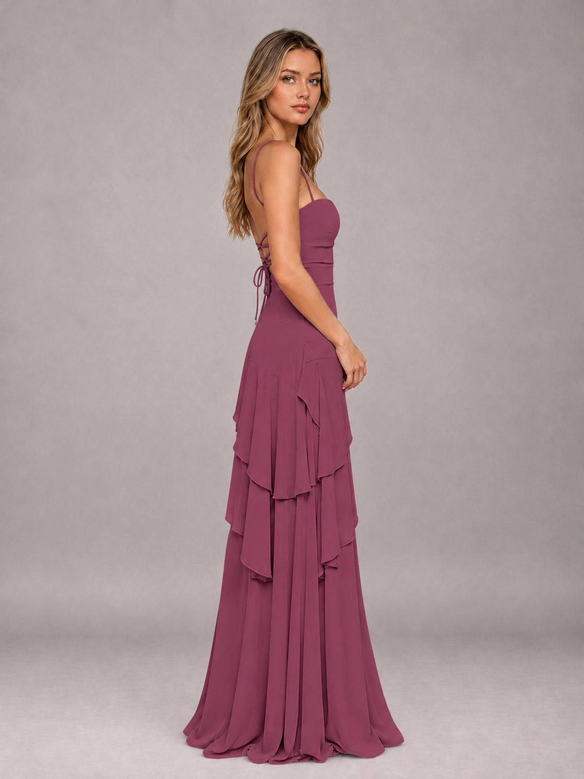 Desert Rose A-Line Spaghetti Strap Chiffon Floor Length Bridesmaid Dress