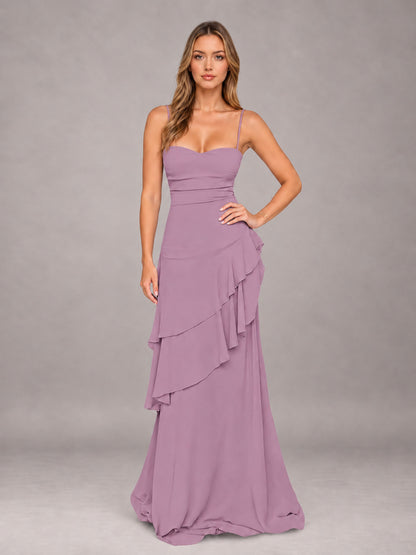 Dusty Purple A-Line Spaghetti Strap Chiffon Floor Length Bridesmaid Dress