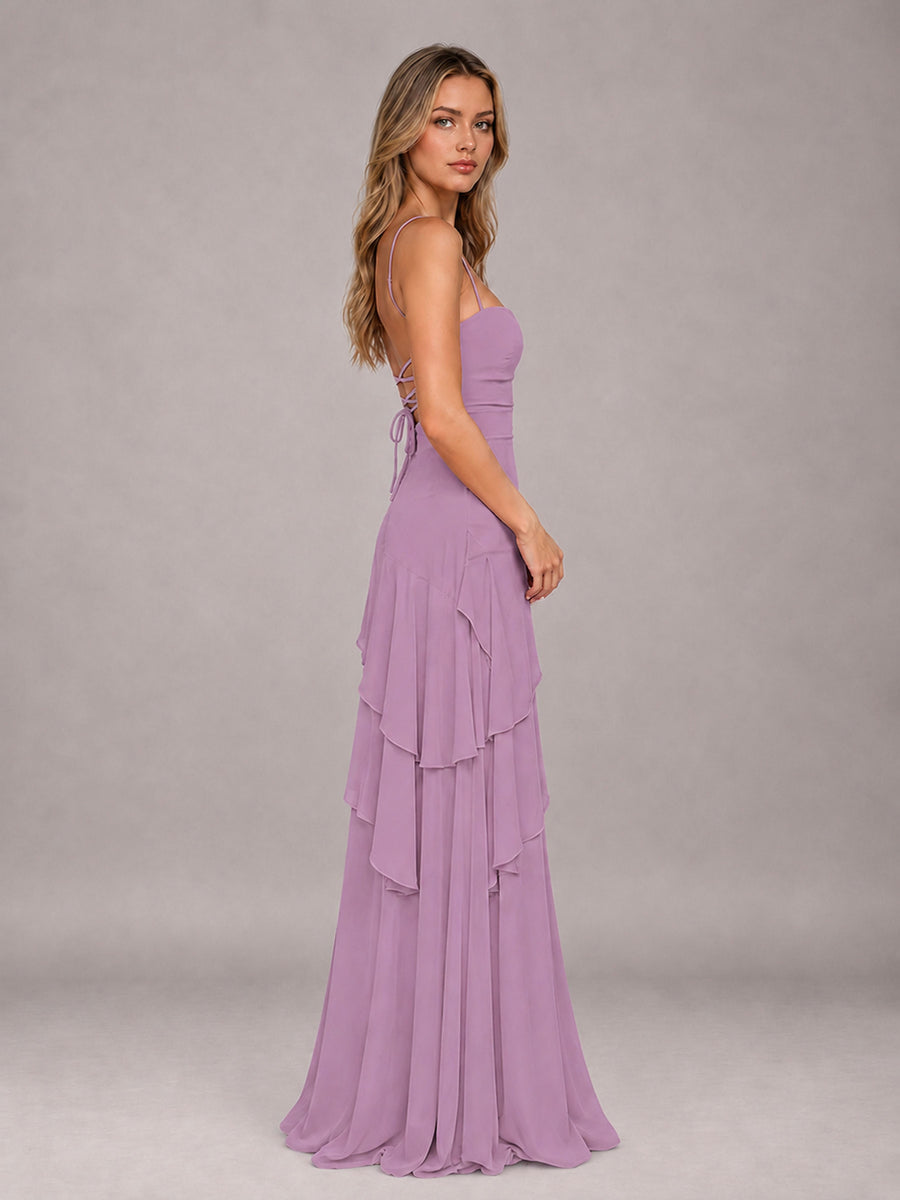 Dusty Purple A-Line Spaghetti Strap Chiffon Floor Length Bridesmaid Dress