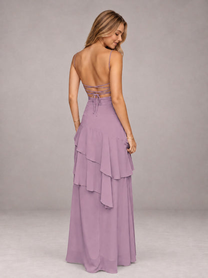 Dusty Purple A-Line Spaghetti Strap Chiffon Floor Length Bridesmaid Dress