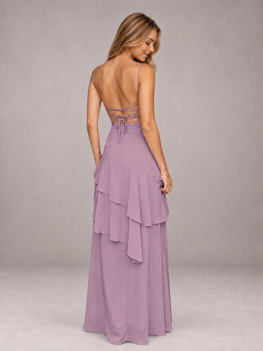 Dusty Purple A-Line Spaghetti Strap Chiffon Floor Length Bridesmaid Dress