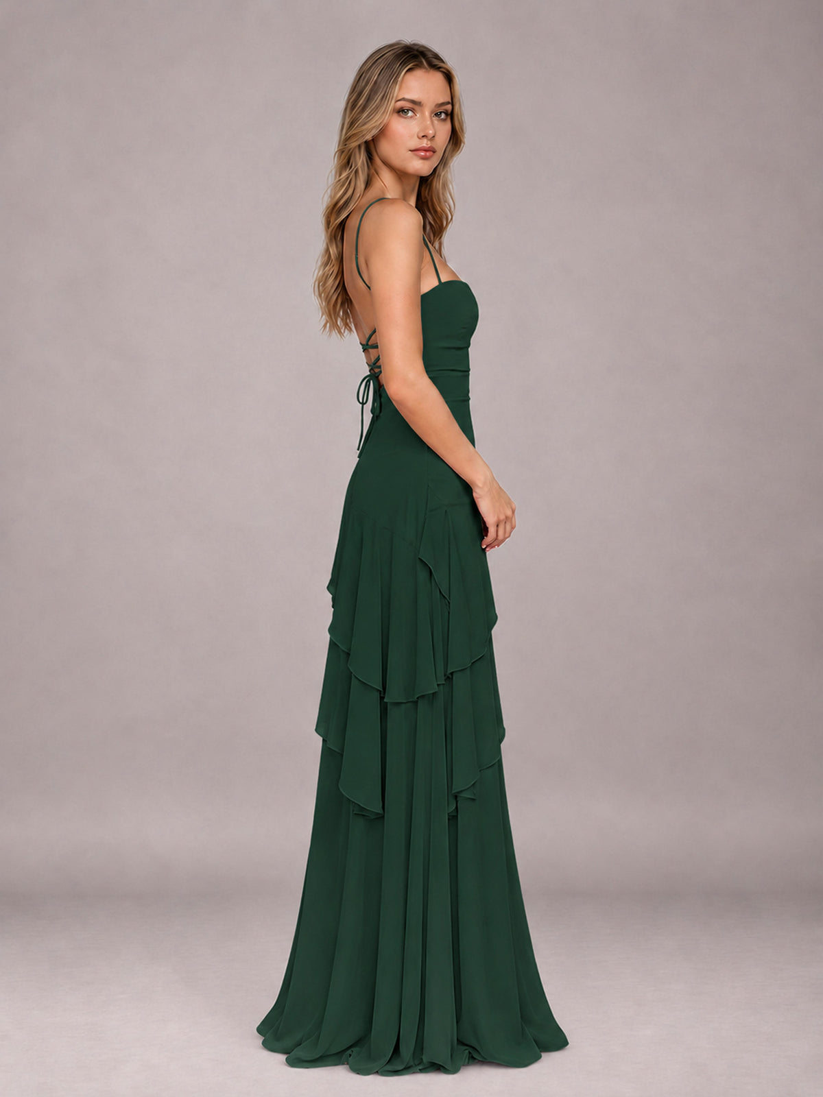 Emerald Green A-Line Spaghetti Strap Chiffon Floor Length Bridesmaid Dress