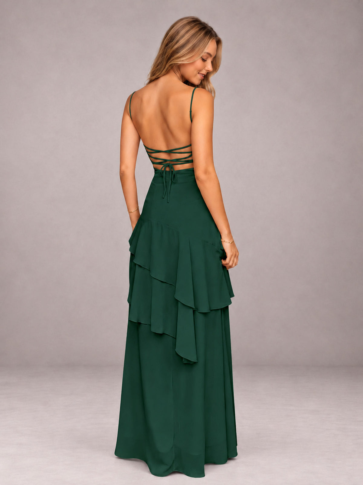 Emerald Green A-Line Spaghetti Strap Chiffon Floor Length Bridesmaid Dress