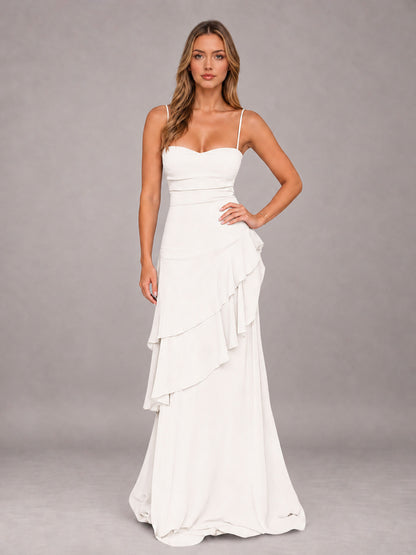 Ivory A-Line Spaghetti Strap Chiffon Floor Length Bridesmaid Dress