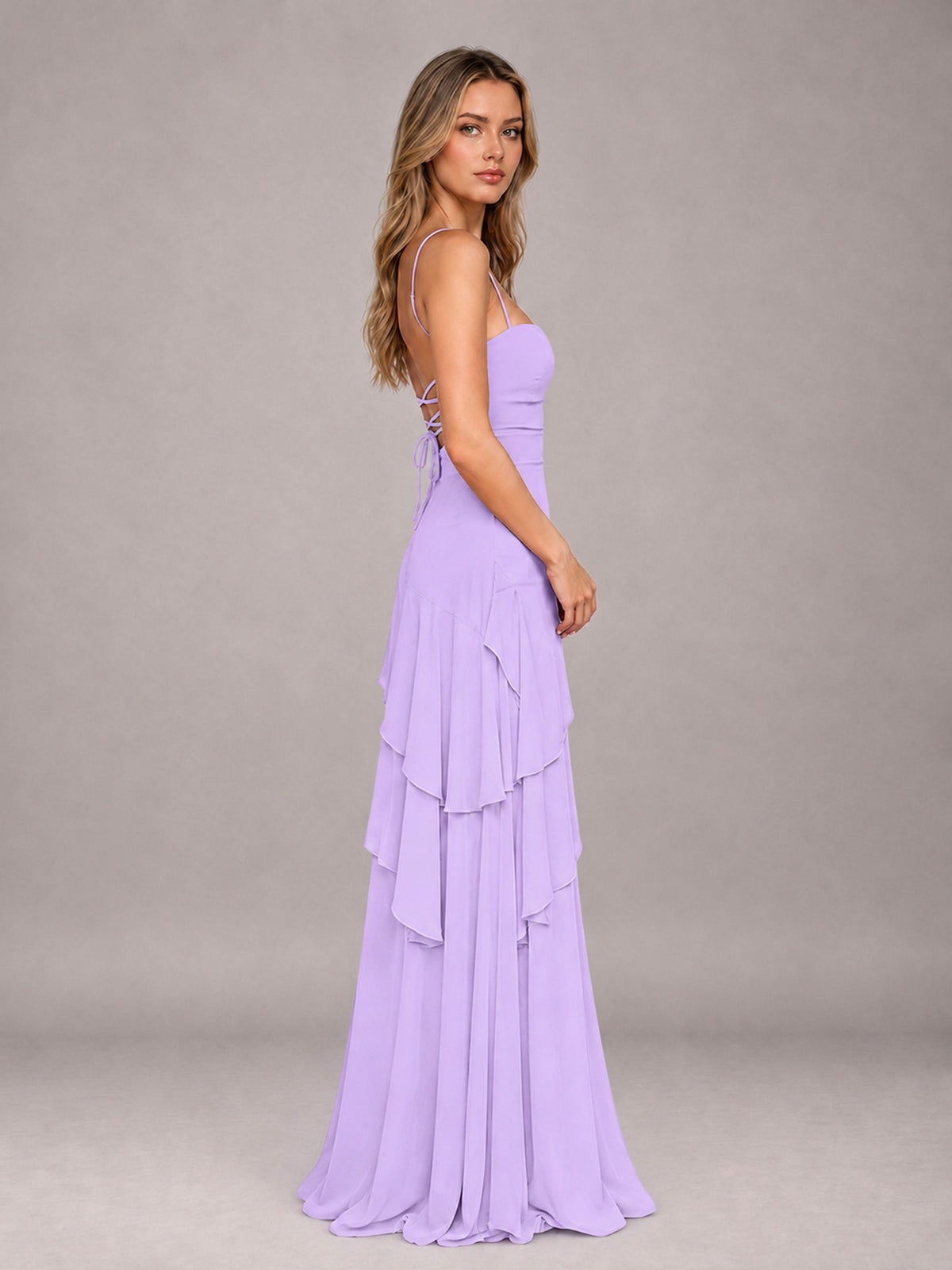 Lilac A-Line Spaghetti Strap Chiffon Floor Length Bridesmaid Dress