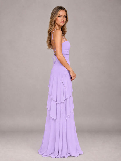 Lilac A-Line Spaghetti Strap Chiffon Floor Length Bridesmaid Dress