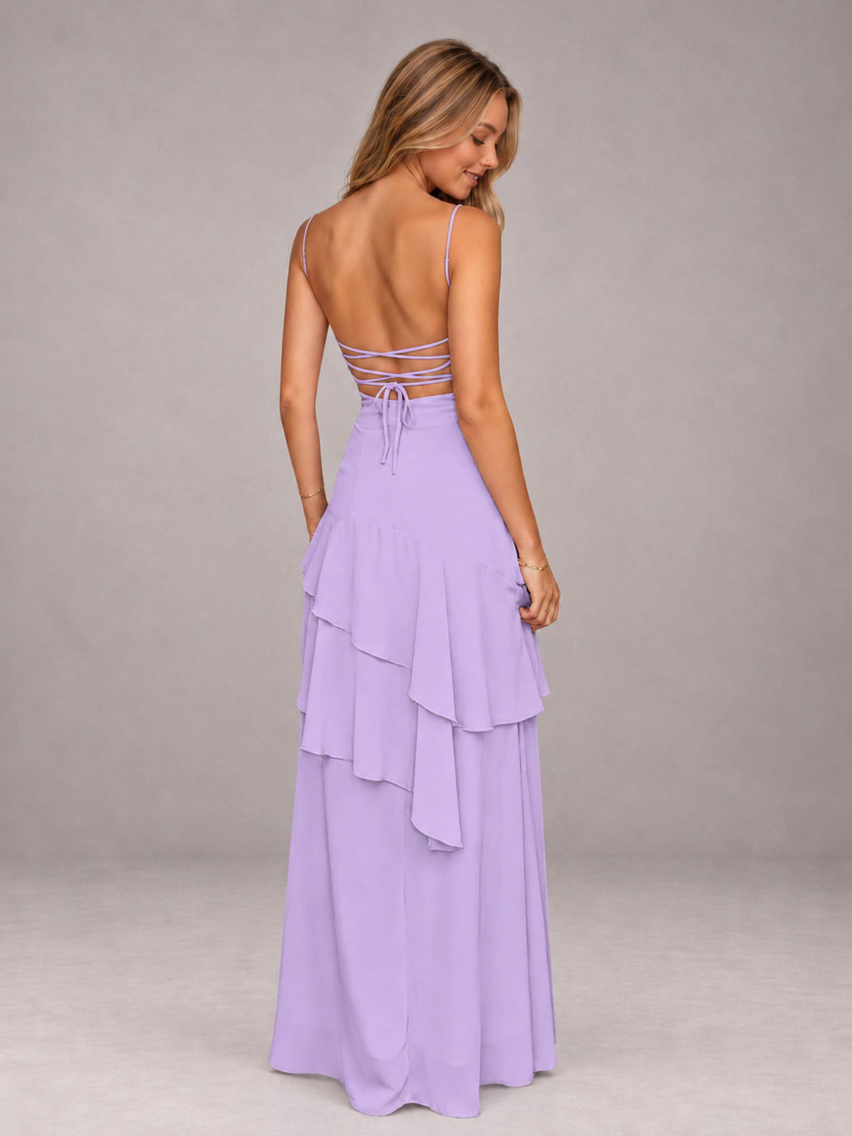 Lilac A-Line Spaghetti Strap Chiffon Floor Length Bridesmaid Dress