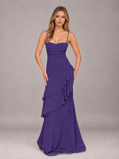 Regency A-Line Spaghetti Strap Chiffon Floor Length Bridesmaid Dress
