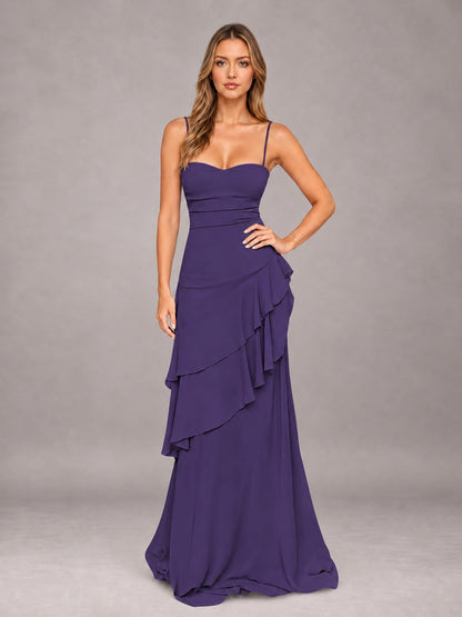 Regency A-Line Spaghetti Strap Chiffon Floor Length Bridesmaid Dress