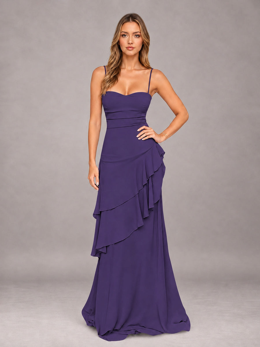 Regency A-Line Spaghetti Strap Chiffon Floor Length Bridesmaid Dress