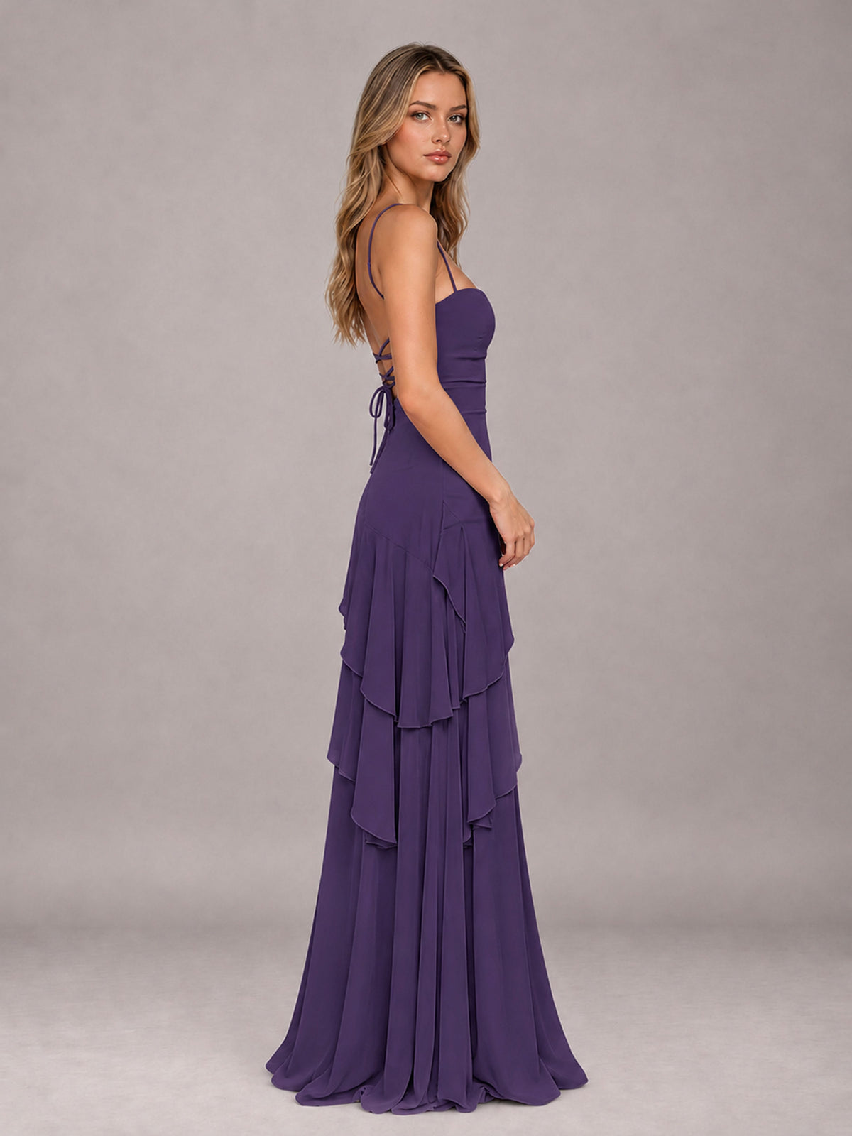 Regency A-Line Spaghetti Strap Chiffon Floor Length Bridesmaid Dress