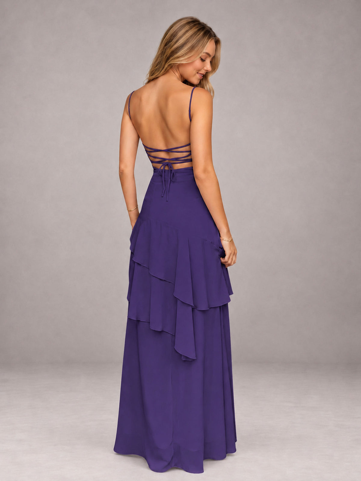 Regency A-Line Spaghetti Strap Chiffon Floor Length Bridesmaid Dress