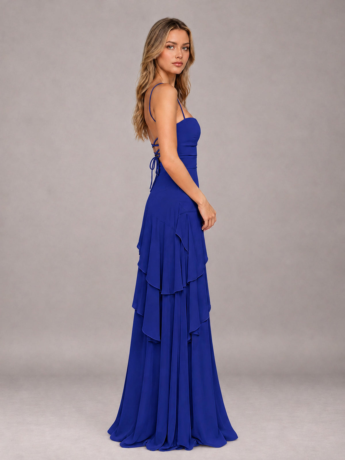 Royal Blue A-Line Spaghetti Strap Chiffon Floor Length Bridesmaid Dress