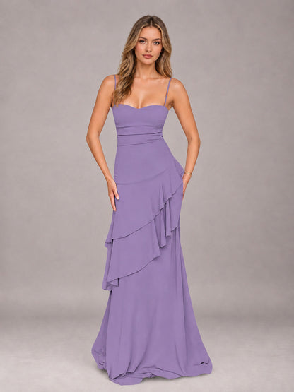 Tahiti A-Line Spaghetti Strap Chiffon Floor Length Bridesmaid Dress