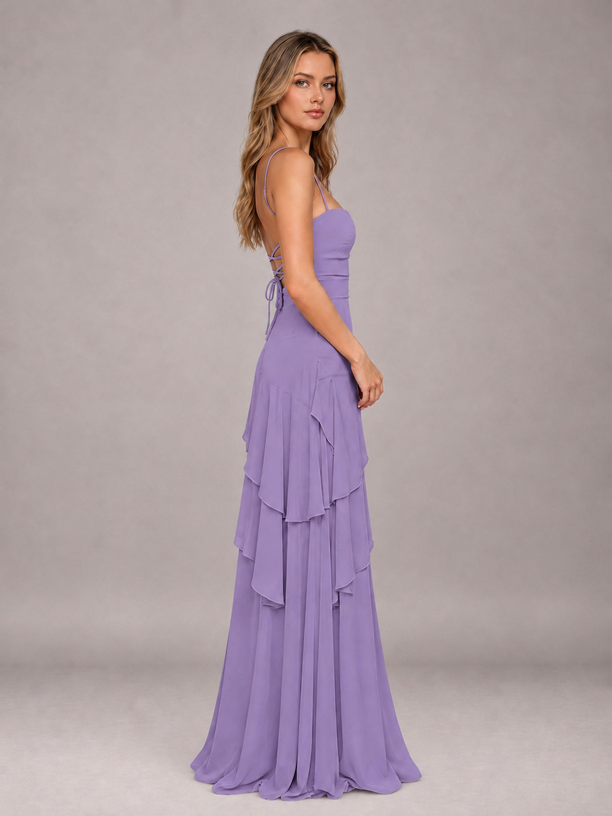 Tahiti A-Line Spaghetti Strap Chiffon Floor Length Bridesmaid Dress