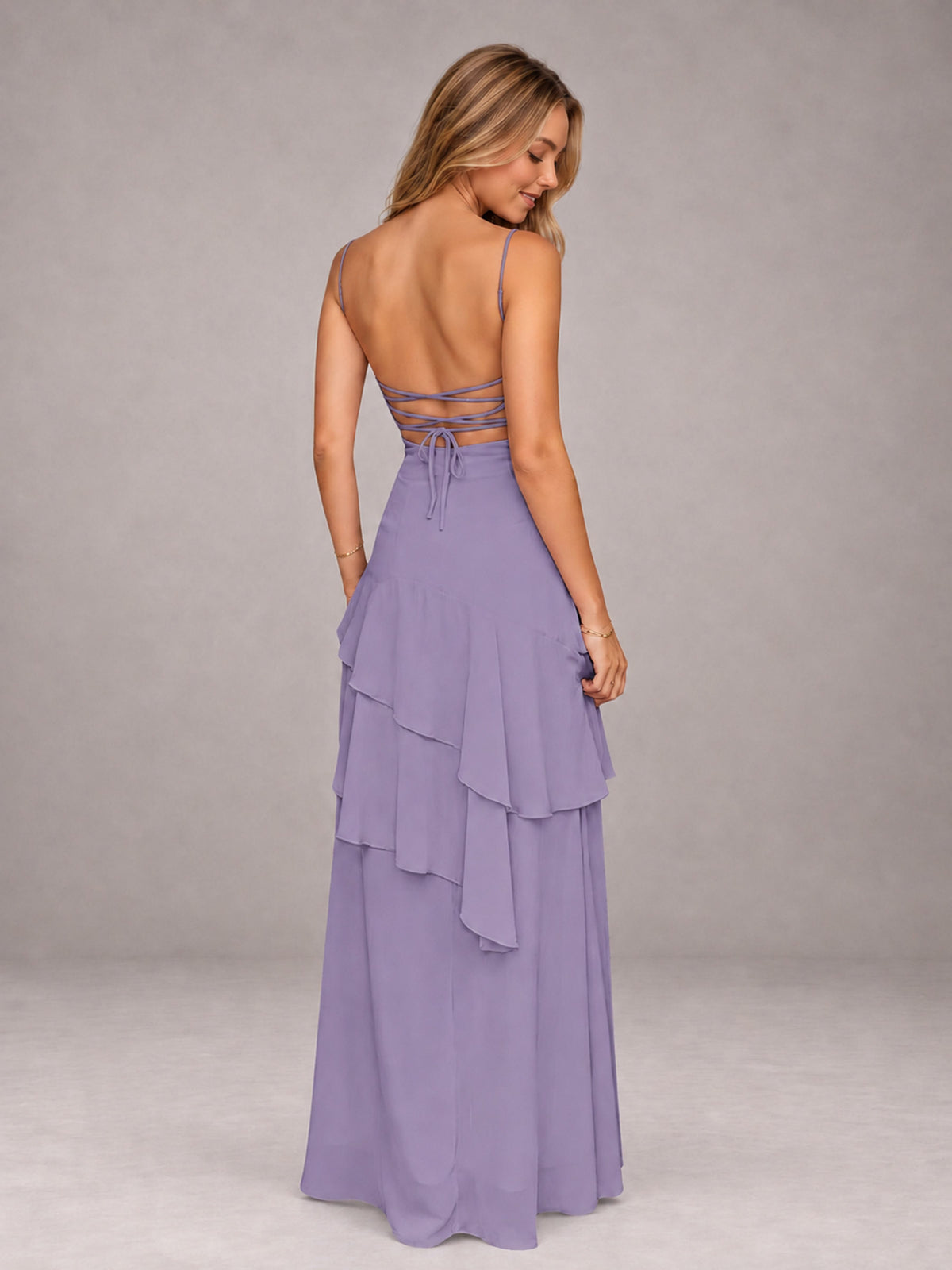 Tahiti A-Line Spaghetti Strap Chiffon Floor Length Bridesmaid Dress