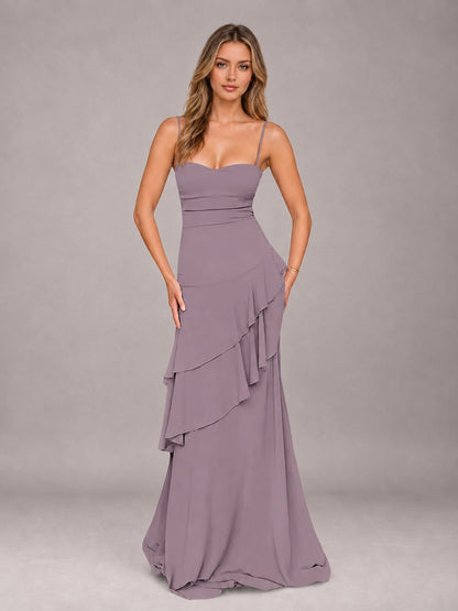 Wisteria A-Line Spaghetti Strap Chiffon Floor Length Bridesmaid Dress