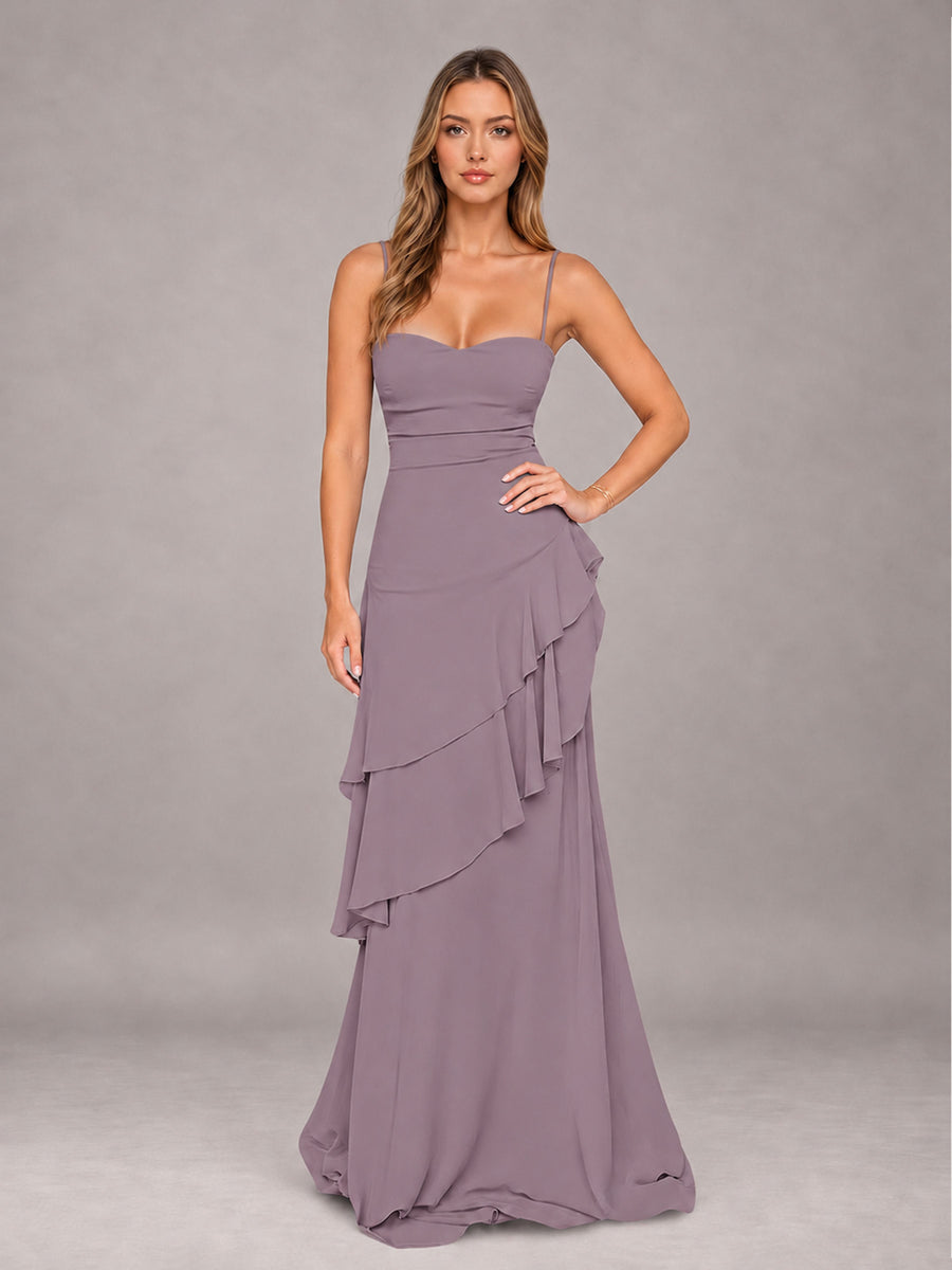 Wisteria A-Line Spaghetti Strap Chiffon Floor Length Bridesmaid Dress