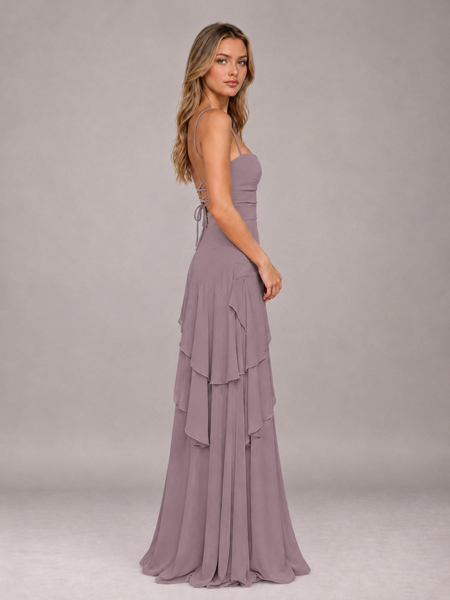Wisteria A-Line Spaghetti Strap Chiffon Floor Length Bridesmaid Dress