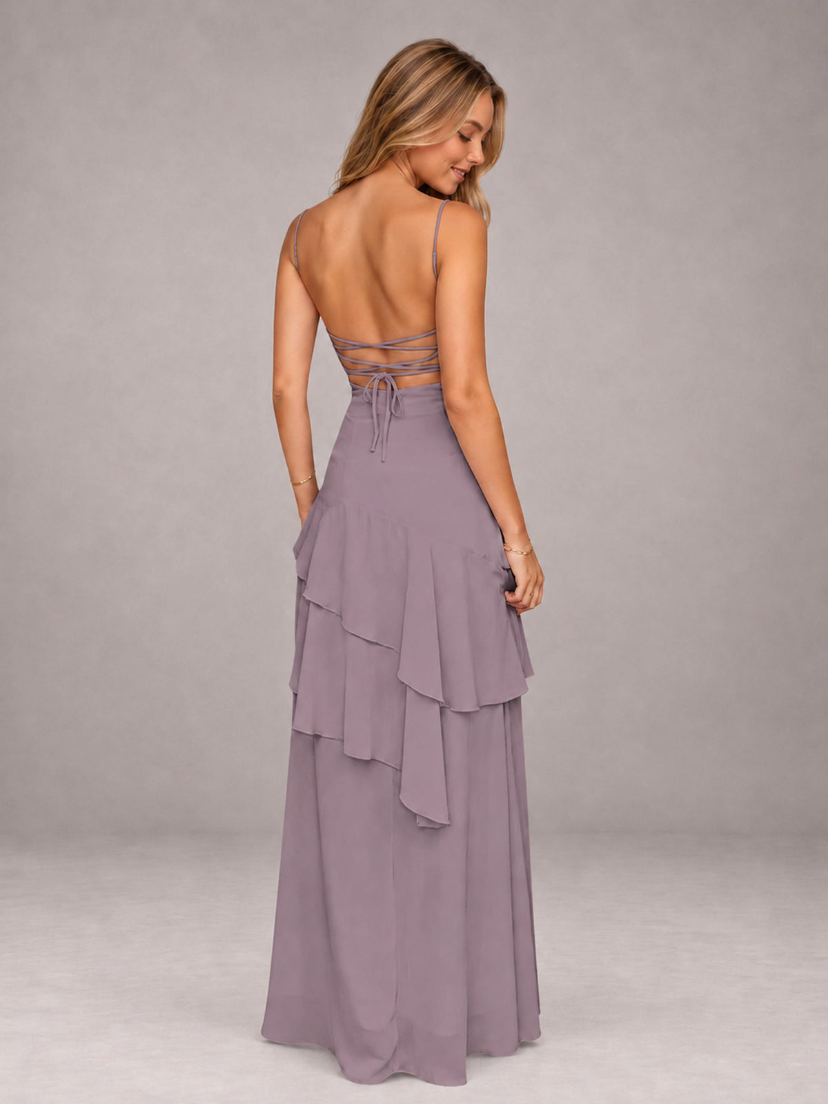 Wisteria A-Line Spaghetti Strap Chiffon Floor Length Bridesmaid Dress