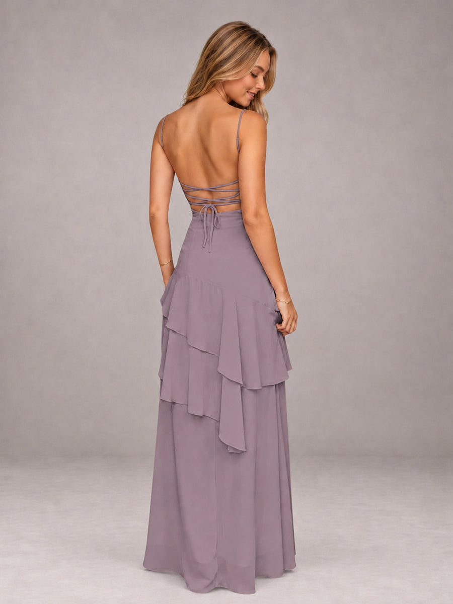 Wisteria A-Line Spaghetti Strap Chiffon Floor Length Bridesmaid Dress