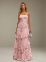 Free Shipping A-Line Spaghetti Strap Floral Prom Dress Ruffles Floor Length
