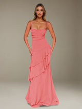 Free Shipping A-Line Spaghetti Strap Prom Dress Chiffon Floor Length