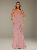 Free Shipping A-Line Spaghetti Strap Prom Dress Chiffon Floor Length