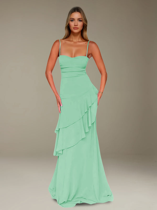 Mint Green Free Shipping A-Line Spaghetti Strap Prom Dress Chiffon Floor Length