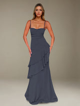 Free Shipping A-Line Spaghetti Strap Prom Dress Chiffon Floor Length