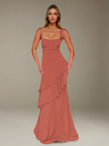 Free Shipping A-Line Spaghetti Strap Prom Dress Chiffon Floor Length