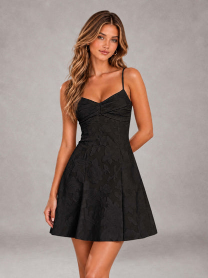 Black A-Line Spaghetti Straps Floral Lace Short Homecoming Dress