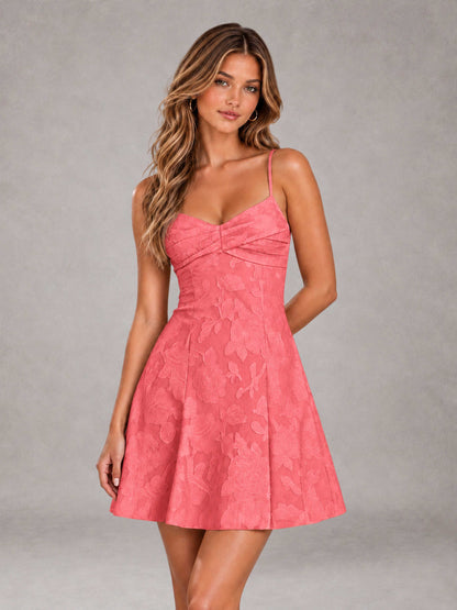 Coral A-Line Spaghetti Straps Floral Lace Short Homecoming Dress