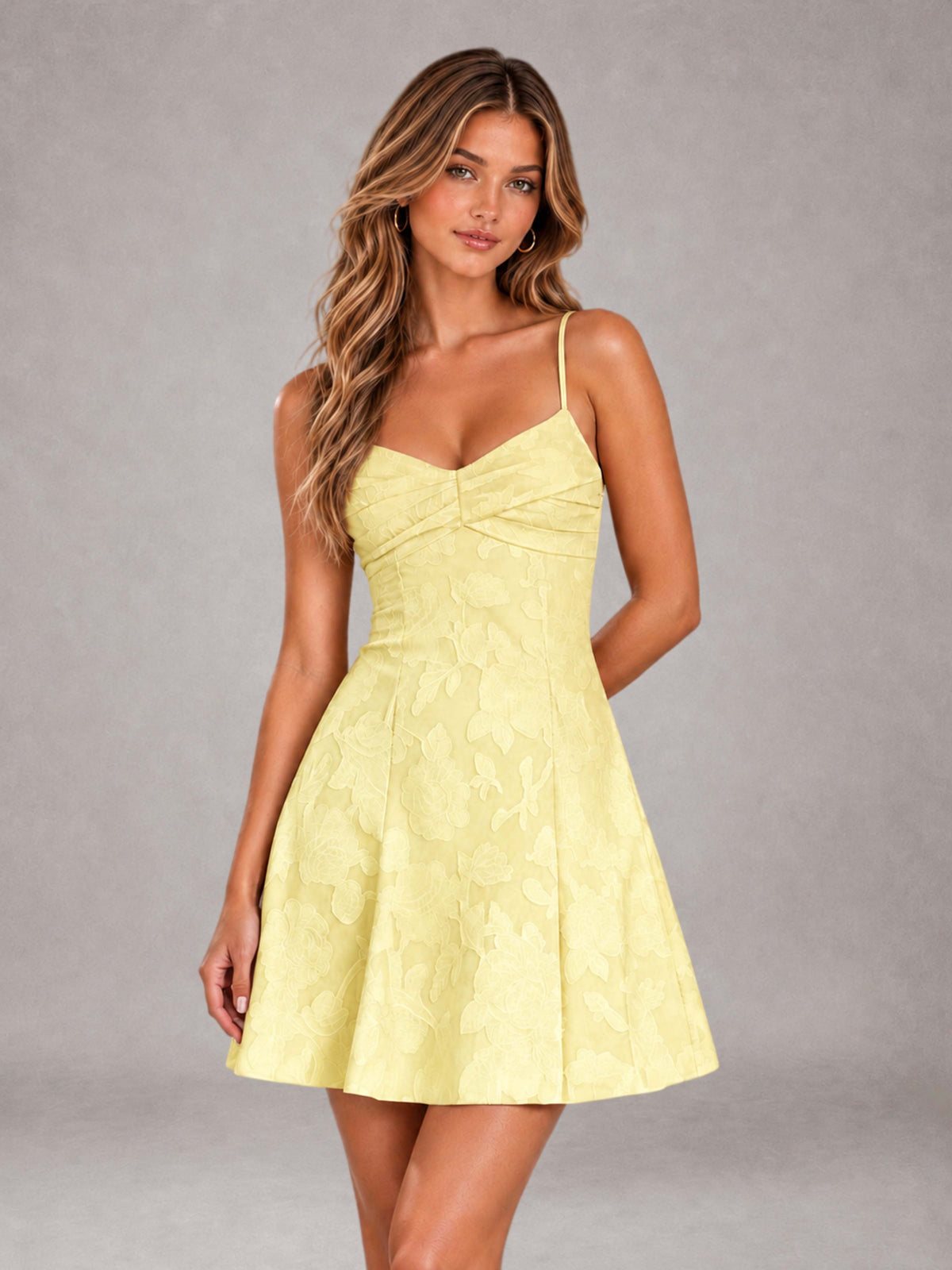 Daffodil A-Line Spaghetti Straps Floral Lace Short Homecoming Dress