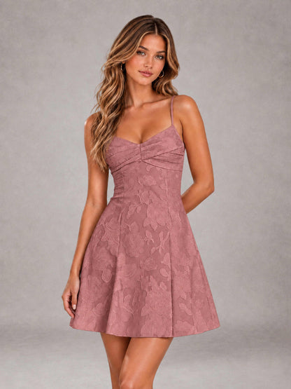 Dark Rose A-Line Spaghetti Straps Floral Lace Short Homecoming Dress
