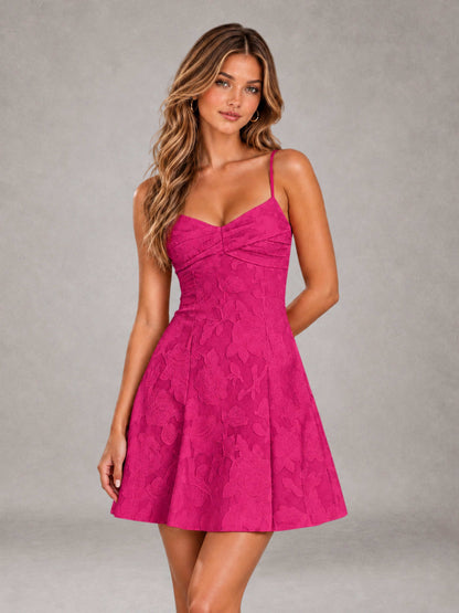 Hot Pink A-Line Spaghetti Straps Floral Lace Short Homecoming Dress