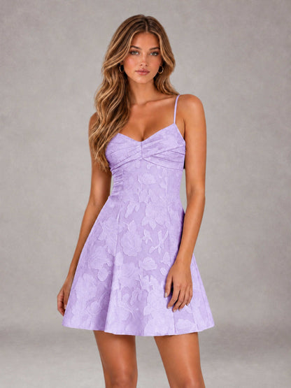 Lavender A-Line Spaghetti Straps Floral Lace Short Homecoming Dress