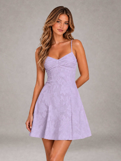 Lavender A-Line Spaghetti Straps Floral Lace Short Homecoming Dress
