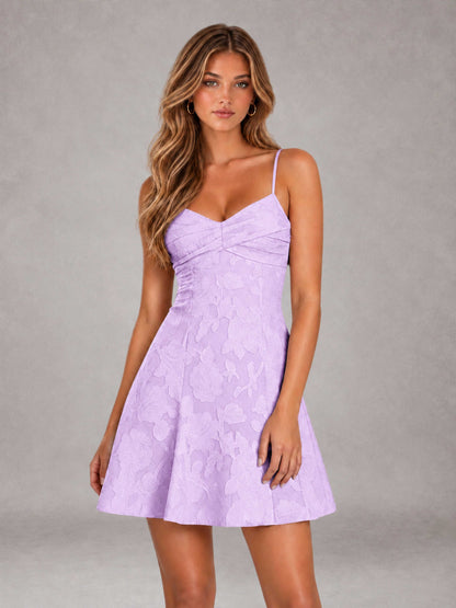 Lilac A-Line Spaghetti Straps Floral Lace Short Homecoming Dress