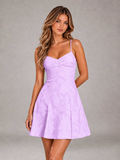 Lilac A-Line Spaghetti Straps Floral Lace Short Homecoming Dress