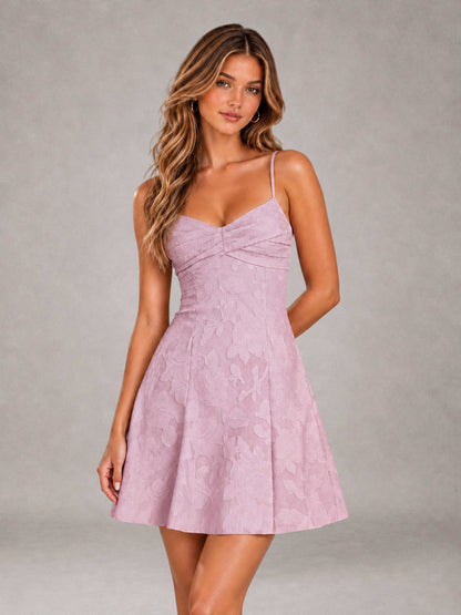 Mauve A-Line Spaghetti Straps Floral Lace Short Homecoming Dress