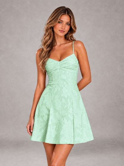 Mint Green A-Line Spaghetti Straps Floral Lace Short Homecoming Dress