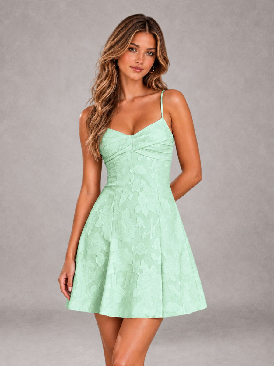 Mint Green A-Line Spaghetti Straps Floral Lace Short Homecoming Dress