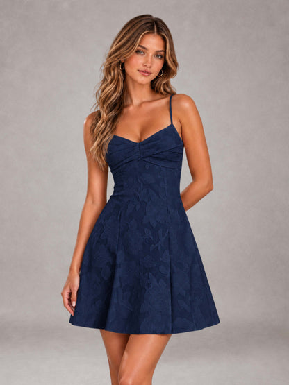 Navy Blue A-Line Spaghetti Straps Floral Lace Short Homecoming Dress