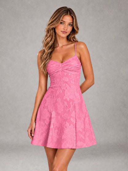 Pink A-Line Spaghetti Straps Floral Lace Short Homecoming Dress