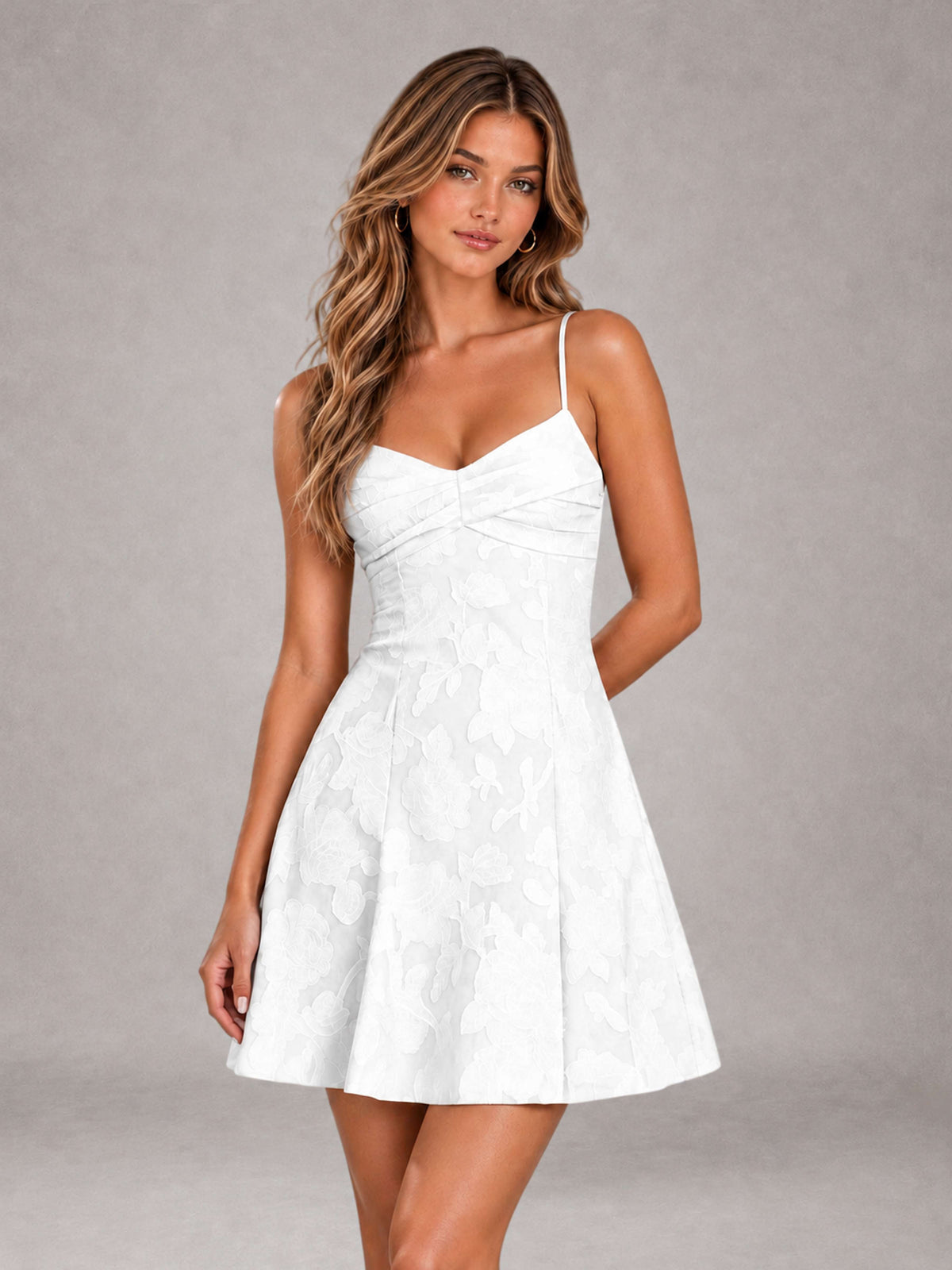 White A-Line Spaghetti Straps Floral Lace Short Homecoming Dress