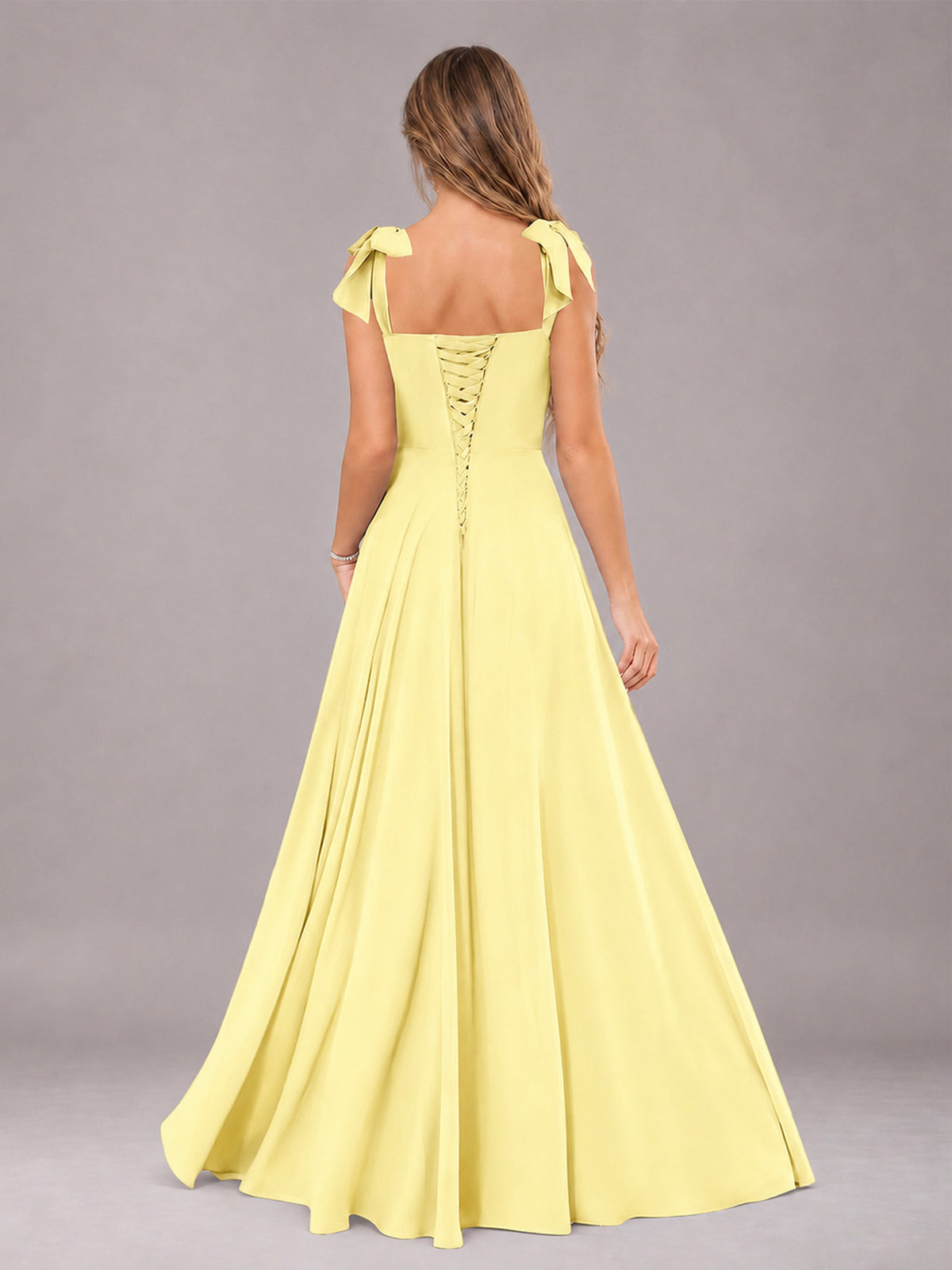 Daffodil A-Line Square Neck Sleeveless Chiffon Floor-Length Bridesmaid Dress With Side Split